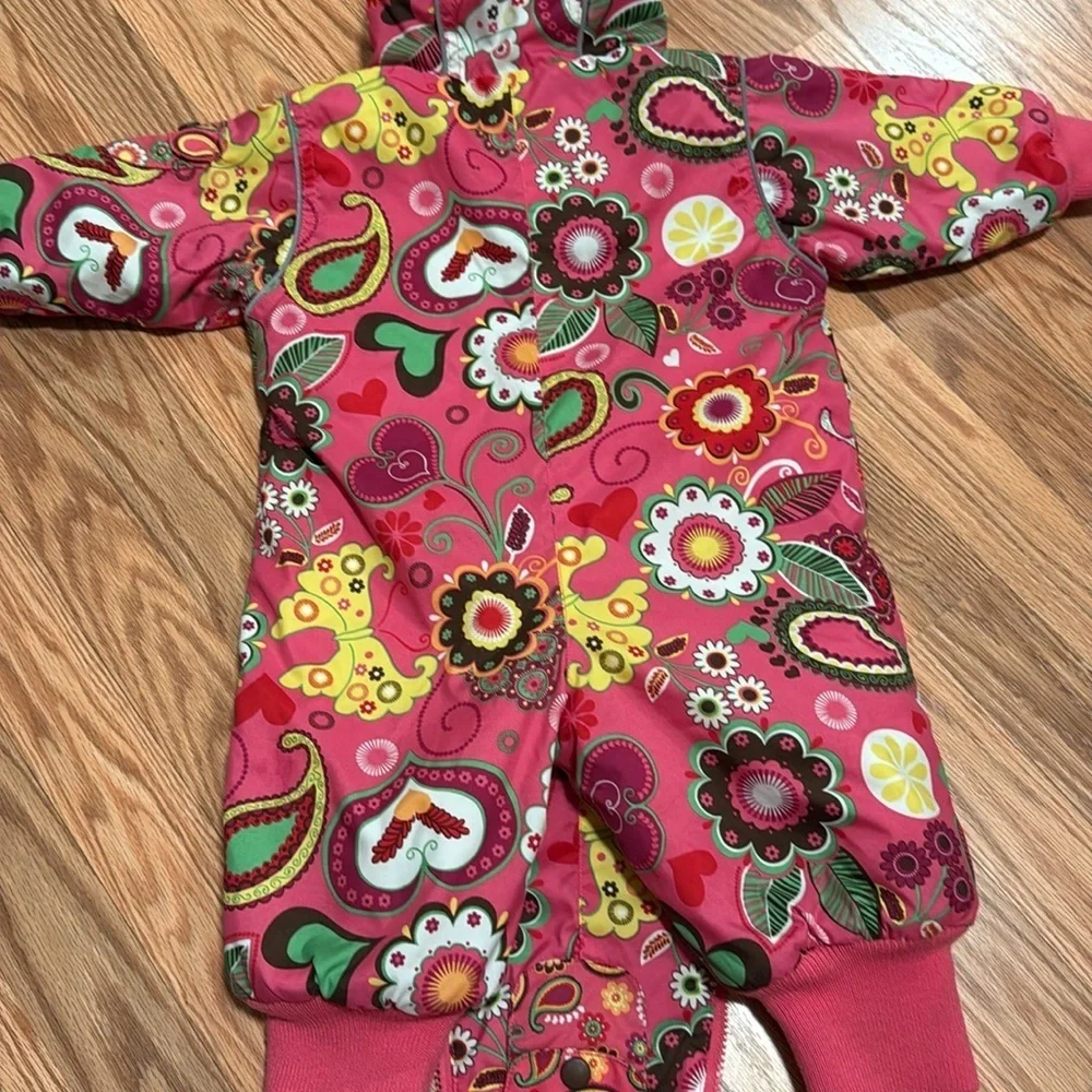 Hanna Andersson vintage Pink paisley Floral bunting snowsuit 6-12 m size 70